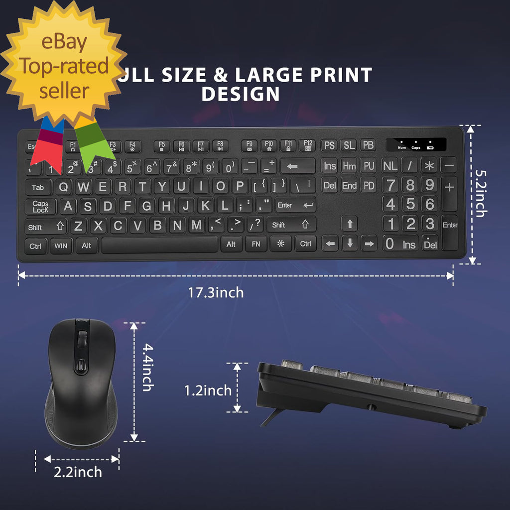 Wireless Keyboard and Mouse - Large Print Wireless Keyboard 2.4G Full Size