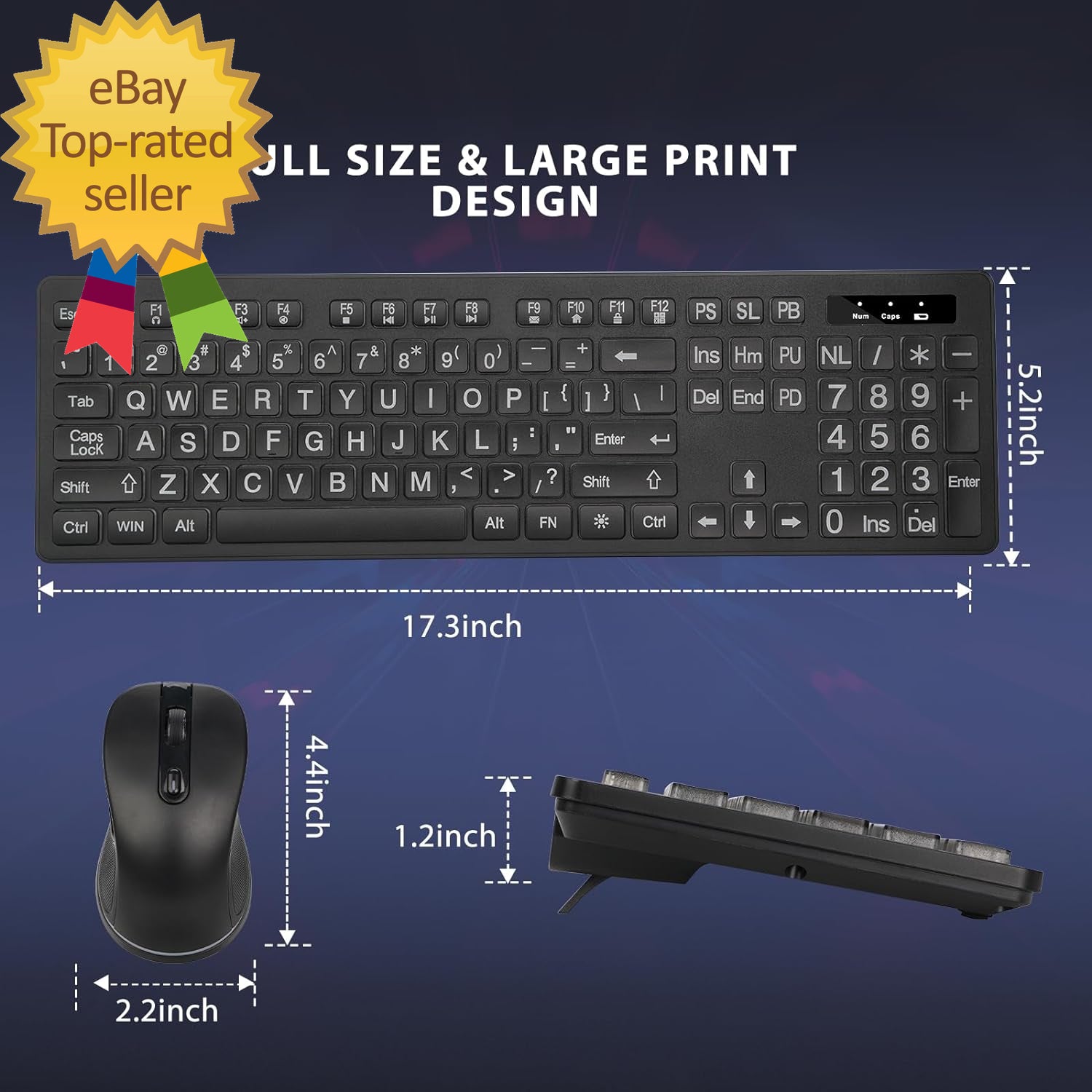 Wireless Keyboard and Mouse - Large Print Wireless Keyboard 2.4G Full Size