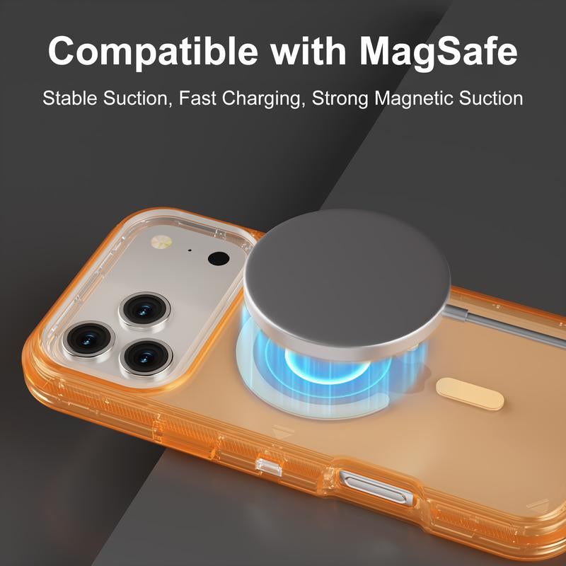 3 Layer Case for Iphone 17 Pro Max 17 Air 16 15 14 13 Pro Max, Magnetic Magsafe Defender Case, Hybrid Heavy Duty Shockproof Case, Transparent Clear Cover