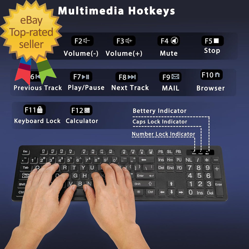 Wireless Keyboard and Mouse - Large Print Wireless Keyboard 2.4G Full Size