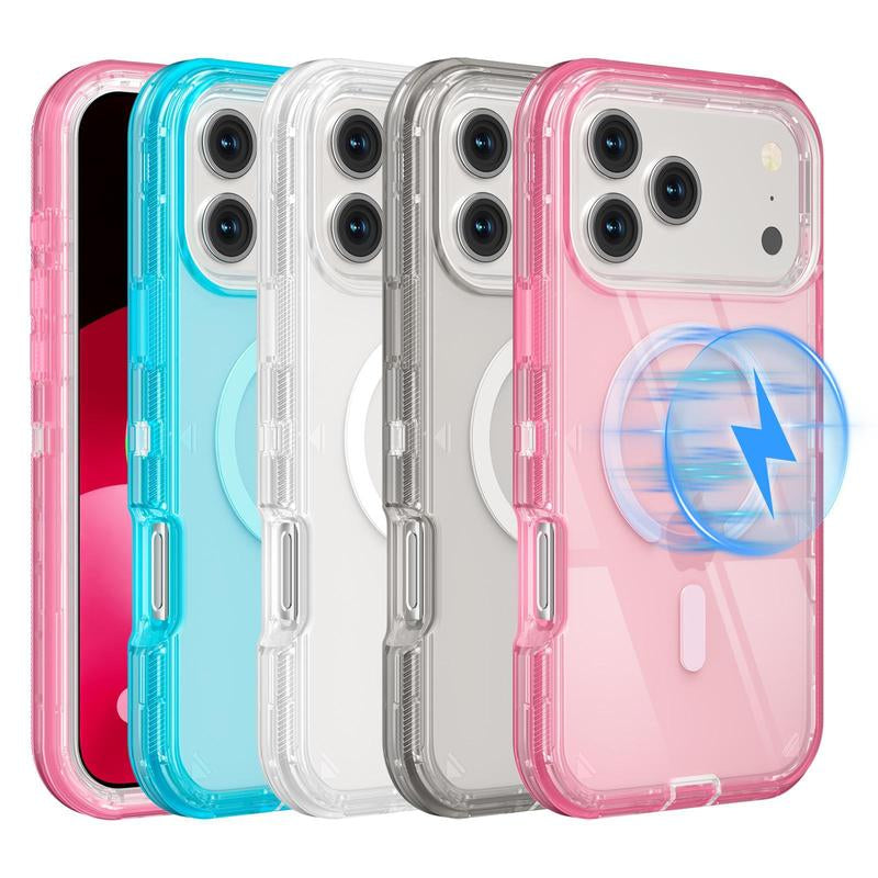 3 Layer Case for Iphone 17 Pro Max 17 Air 16 15 14 13 Pro Max, Magnetic Magsafe Defender Case, Hybrid Heavy Duty Shockproof Case, Transparent Clear Cover