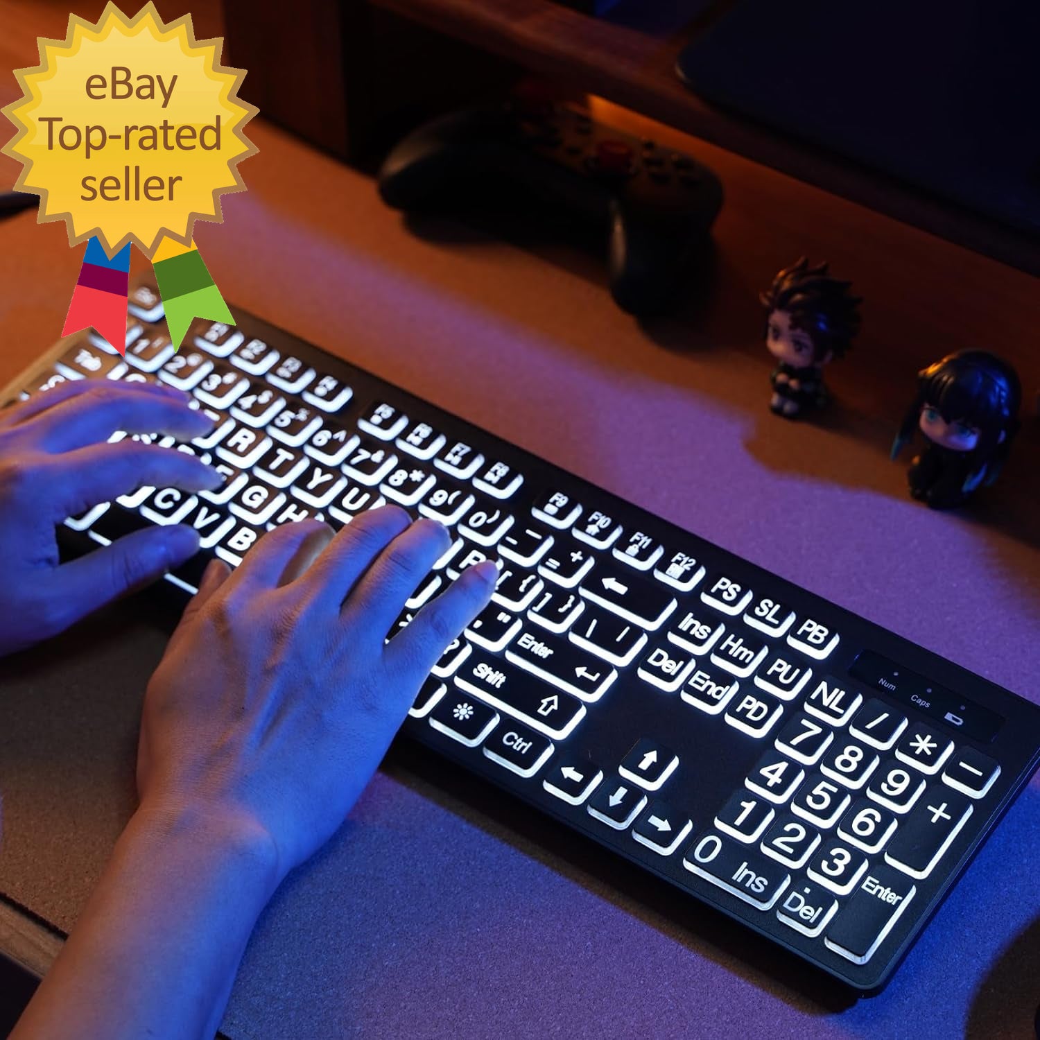 Wireless Keyboard and Mouse - Large Print Wireless Keyboard 2.4G Full Size