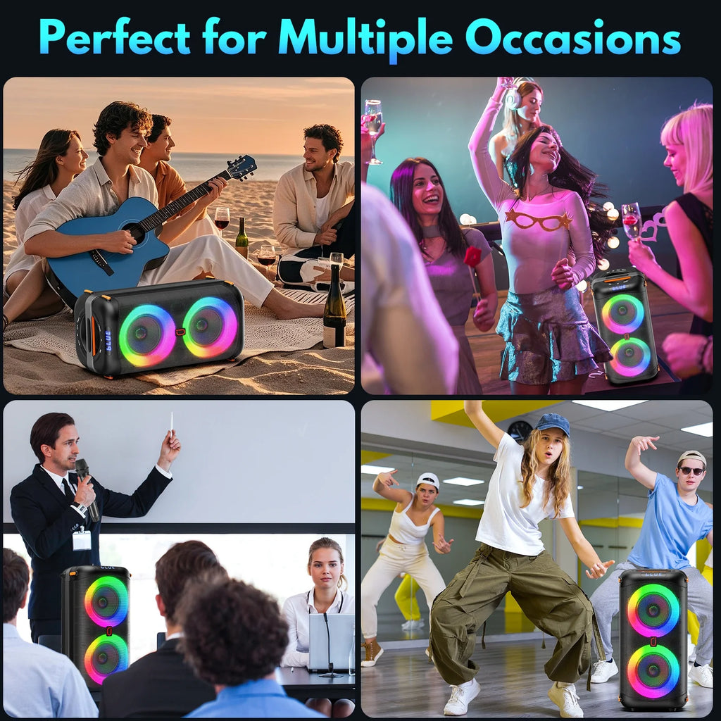 Bluetooth Party Speaker, Dual 6.5'' Subwoofer Loud Speaker, Outdoor Portable Speaker, T27-T