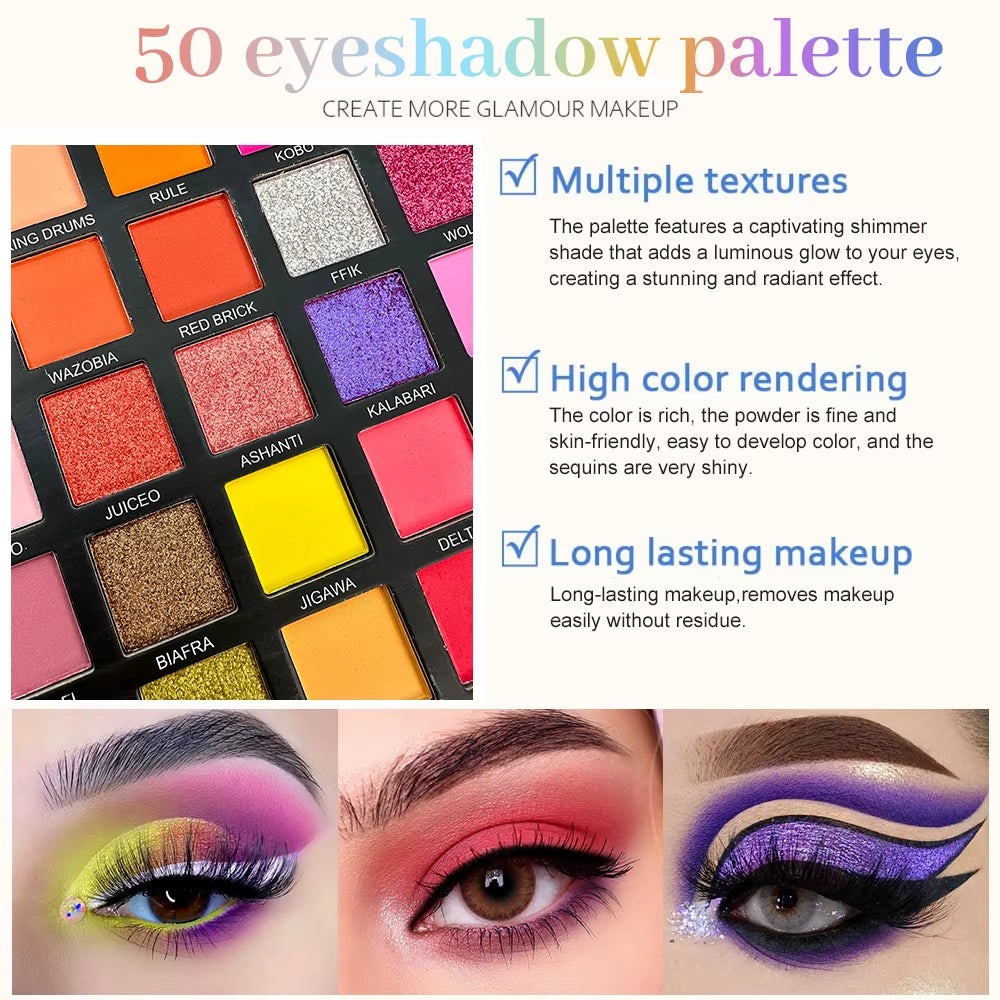 50Color Eye Shadow Palette Matte Shimmer Makeup Plate Highly Colored Color Powder Durable Waterproof Eye Shadow Makeup Cosmetics