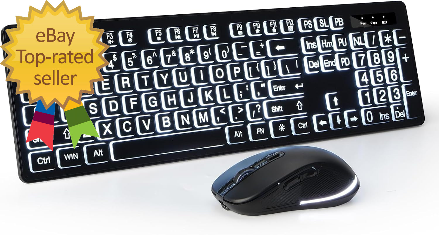 Wireless Keyboard and Mouse - Large Print Wireless Keyboard 2.4G Full Size