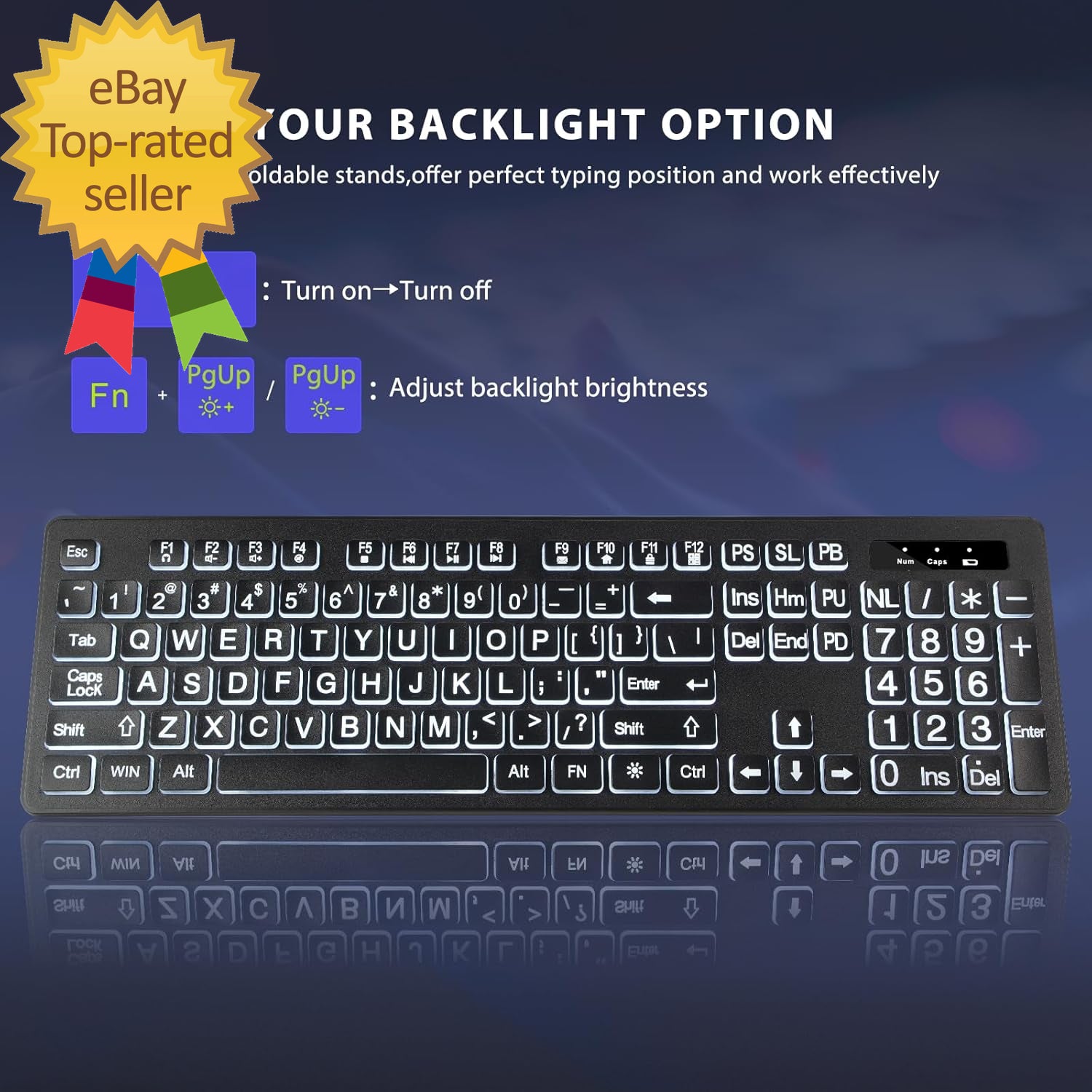 Wireless Keyboard and Mouse - Large Print Wireless Keyboard 2.4G Full Size