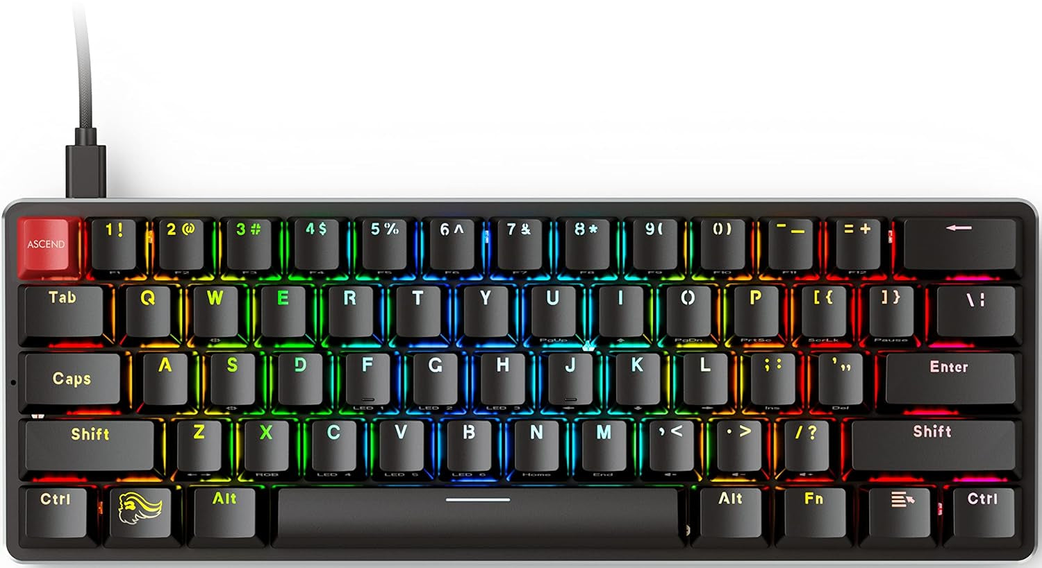 Custom Gaming Keyboard - GMMK 60% Percent Compact - USB C Wired Mechanical Keyboard - RGB Hot Swappable Switches & Keycaps - Black Metal Top Plate