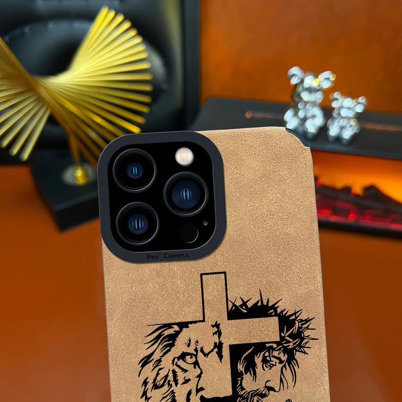 Jesus Cross Fur Phone Case Suitable for Iphone 17 Air 16 15 14 13 12 11 Pro Max plus X XS Max TPU Leather anti Drop, Shockproof, anti Slip Full Screen Protective Cover-Zq30