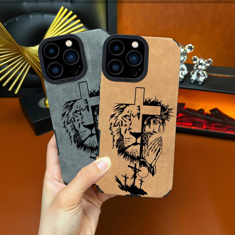 Jesus Cross Fur Phone Case Suitable for Iphone 17 Air 16 15 14 13 12 11 Pro Max plus X XS Max TPU Leather anti Drop, Shockproof, anti Slip Full Screen Protective Cover-Zq30