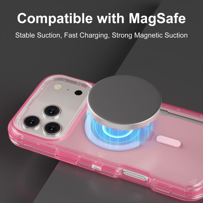 3 Layer Case for Iphone 17 Pro Max 17 Air 16 15 14 13 Pro Max, Magnetic Magsafe Defender Case, Hybrid Heavy Duty Shockproof Case, Transparent Clear Cover