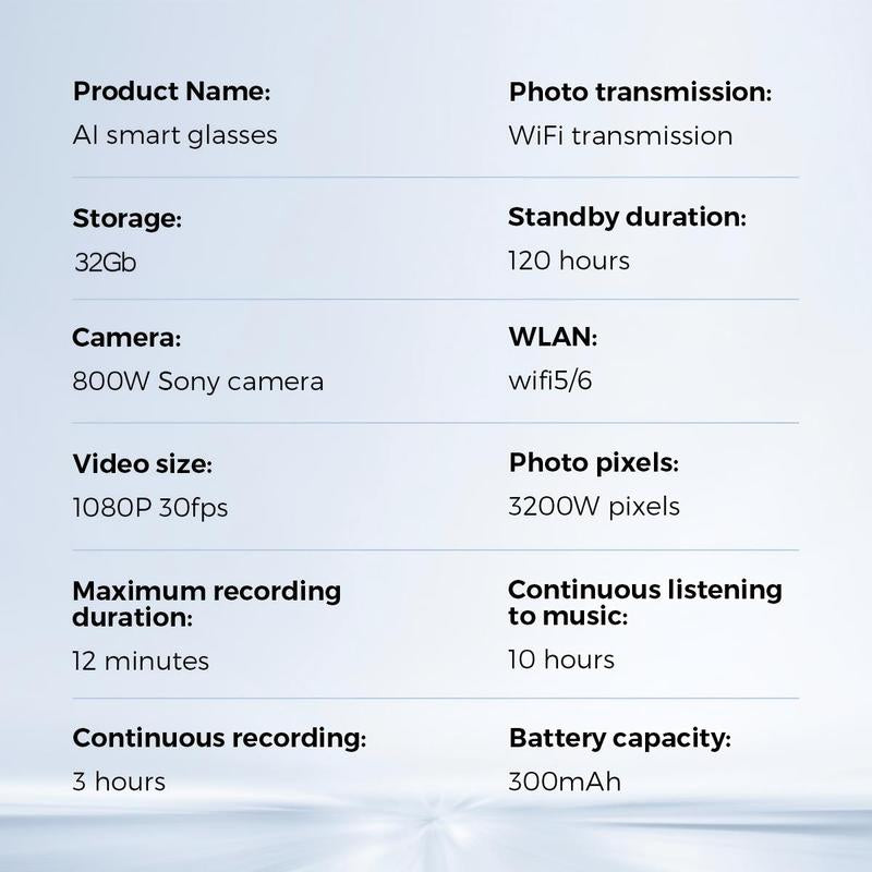 AI Smart Glasses with 800W Sony Camera | Openai Recognition, 1080P Anti-Shake Video, Real-Time Translation & Long Battery Life
