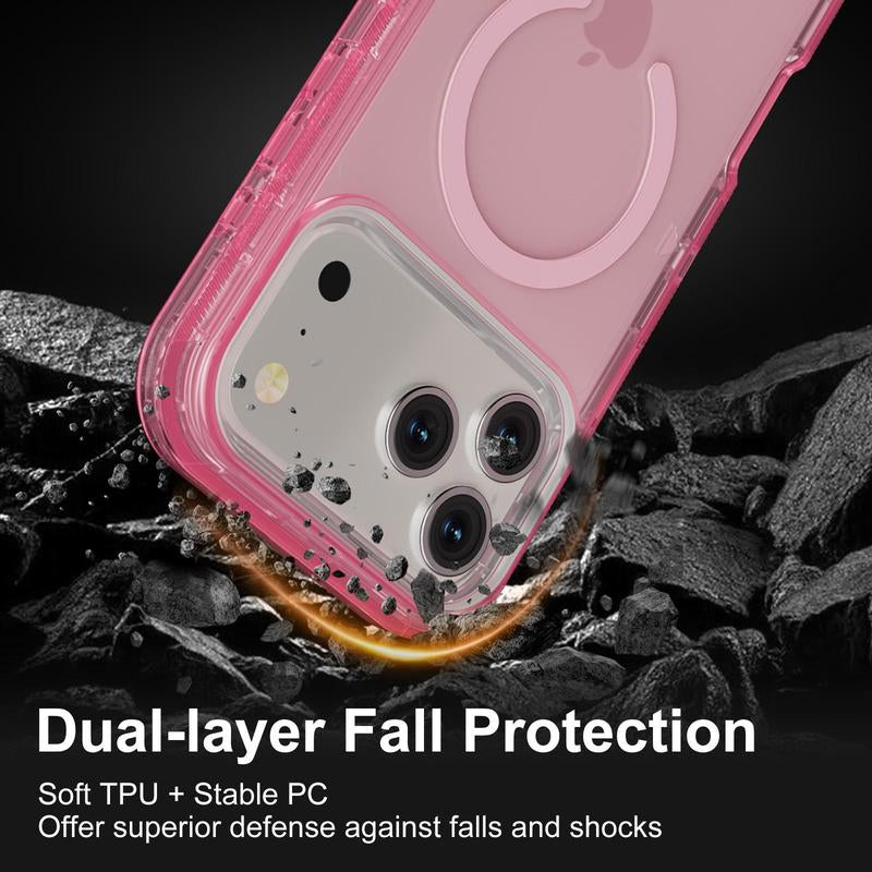 3 Layer Case for Iphone 17 Pro Max 17 Air 16 15 14 13 Pro Max, Magnetic Magsafe Defender Case, Hybrid Heavy Duty Shockproof Case, Transparent Clear Cover