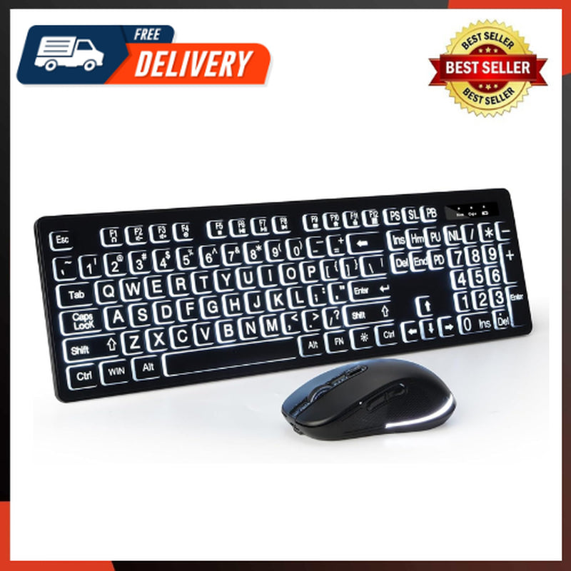 Wireless Keyboard and Mouse - Large Print Wireless Keyboard 2.4G Full Size