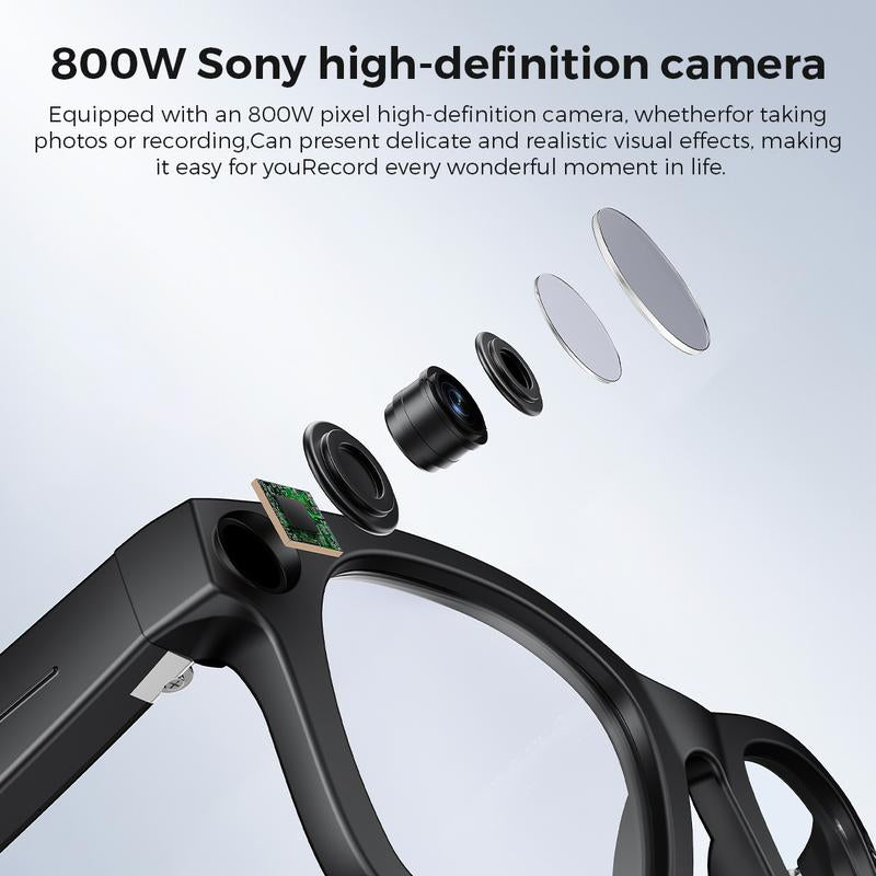 AI Smart Glasses with 800W Sony Camera | Openai Recognition, 1080P Anti-Shake Video, Real-Time Translation & Long Battery Life