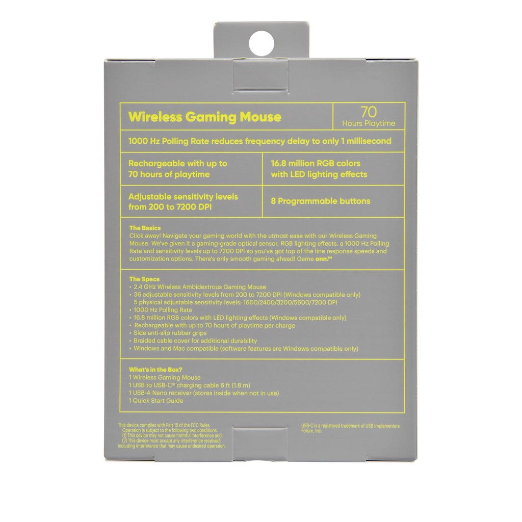 Rechargeable Wireless Gaming Mouse with LED Lighting, 8 Programmable Buttons