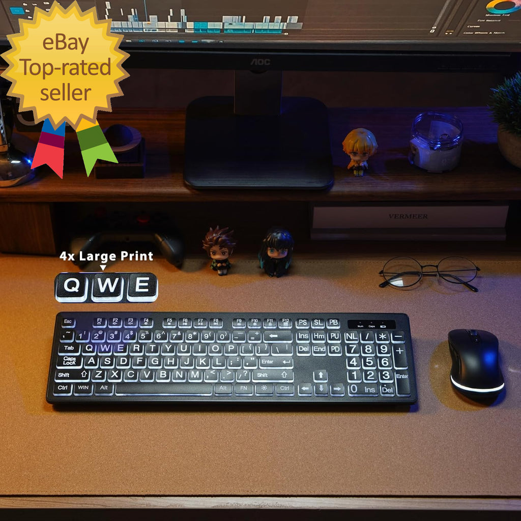 Wireless Keyboard and Mouse - Large Print Wireless Keyboard 2.4G Full Size